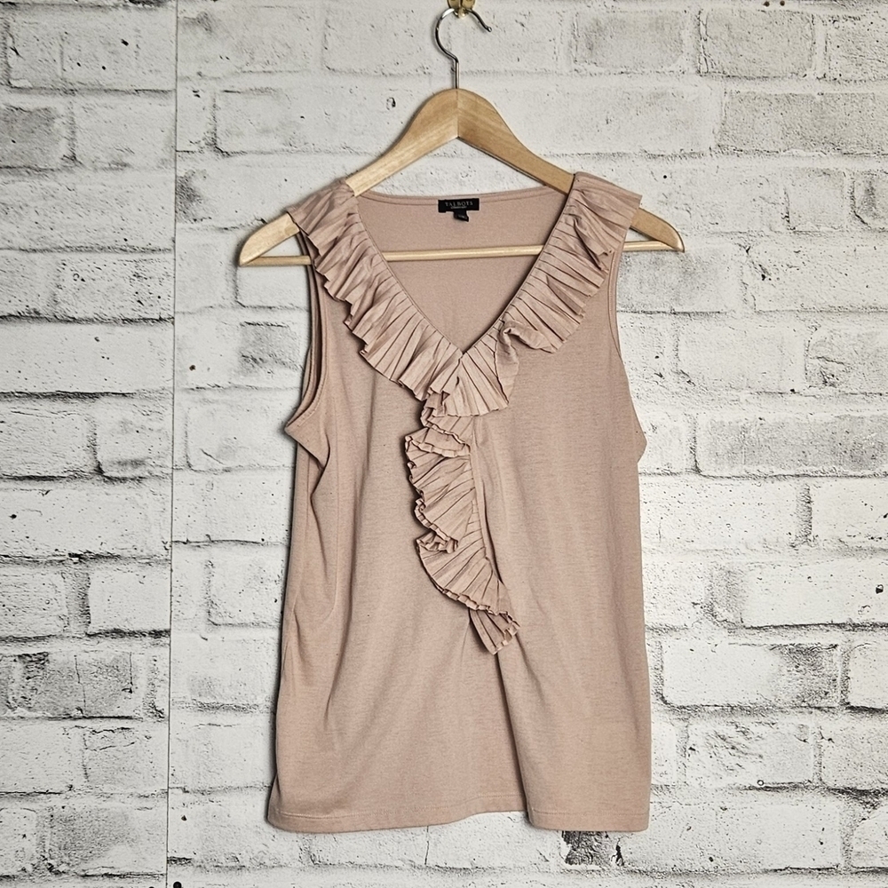 Talbots Blush Pink Ruffle Neck Sleeveless Top Womens Medium